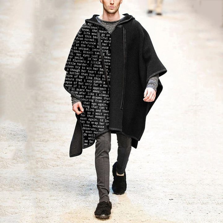 Herren Oversized Kapuzenponcho aus Strick mit geometrischem Mosaikmuster Echoarchiv