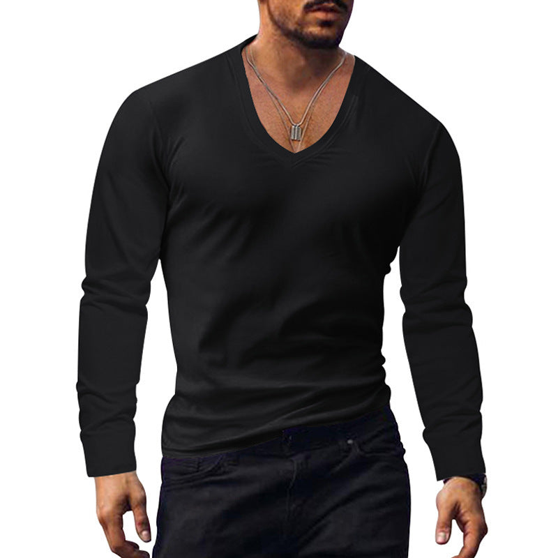 Herren V-Ausschnitt Langarmshirt aus weichem Baumwollmix mit figurbetonter Passform Echoarchiv