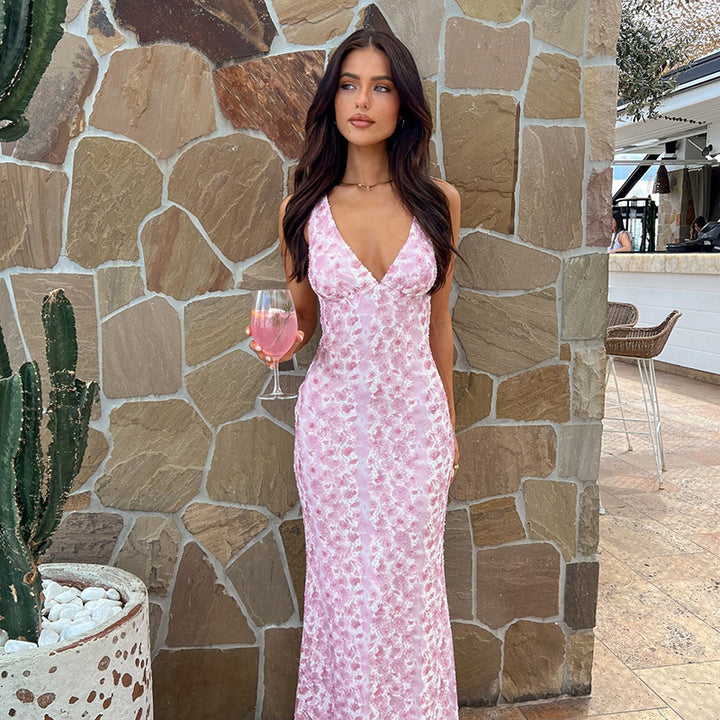 Damen Maxikleid mit elegantem V-Ausschnitt und floralem Muster Echo Archiv