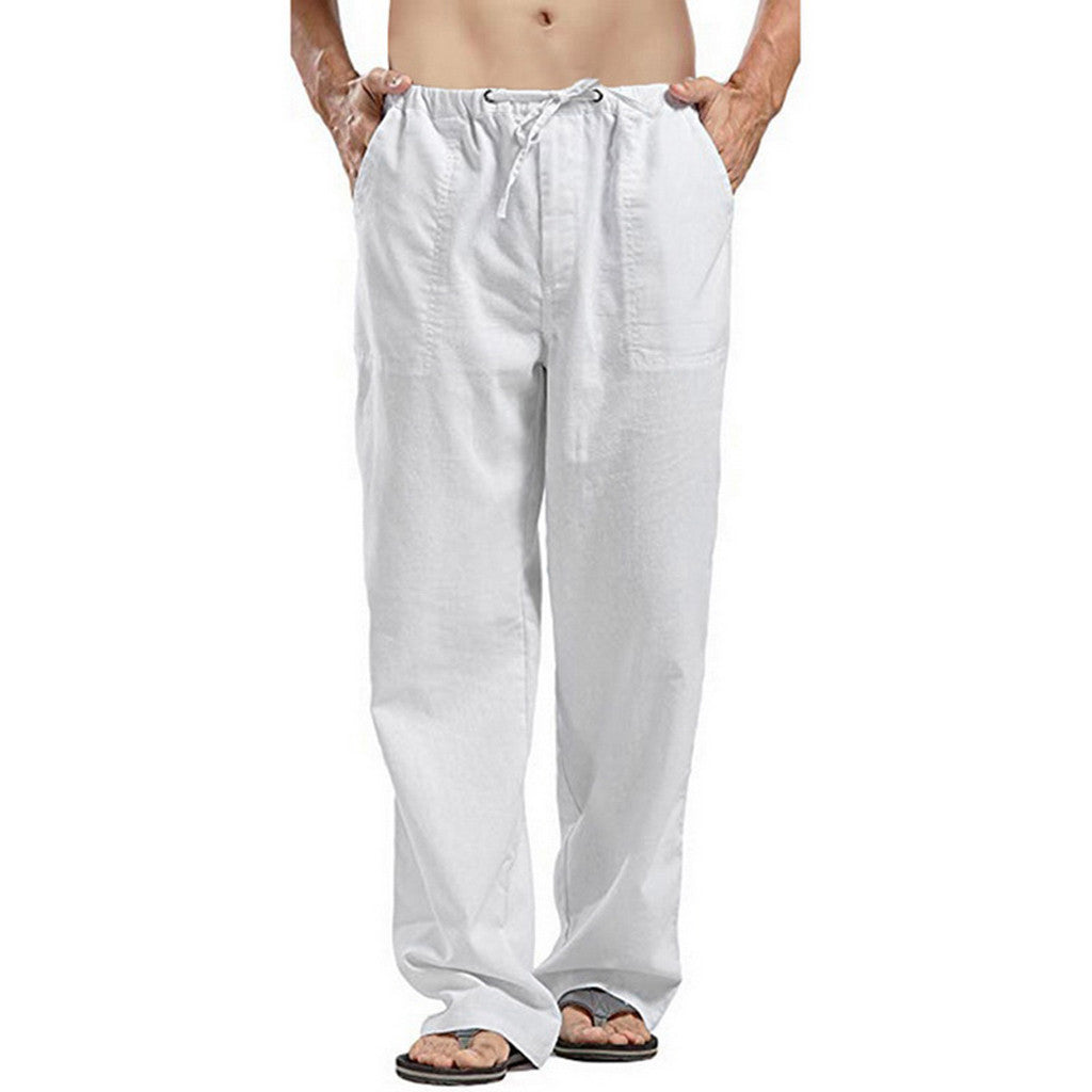 Herren nan lockere Leinenhose mit Tunnelzugbund und geradem Bein Echo Archiv