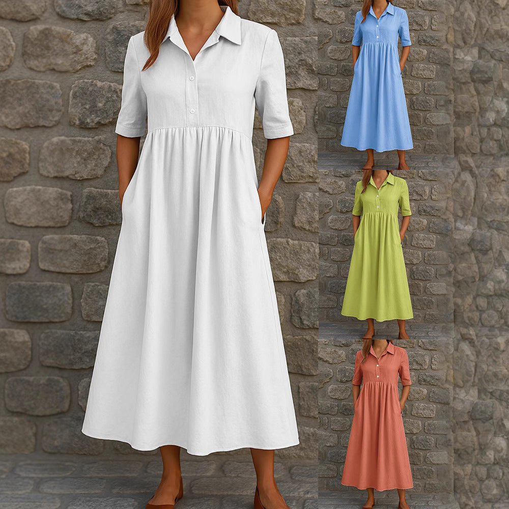 Damen Elegantes Maxikleid mit Hemdkragen und praktischen Taschen Echo Archiv
