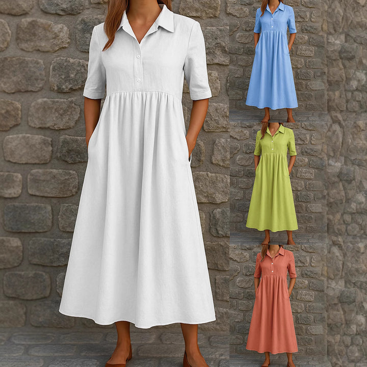 Damen Elegantes Maxikleid mit Hemdkragen und praktischen Taschen Echo Archiv