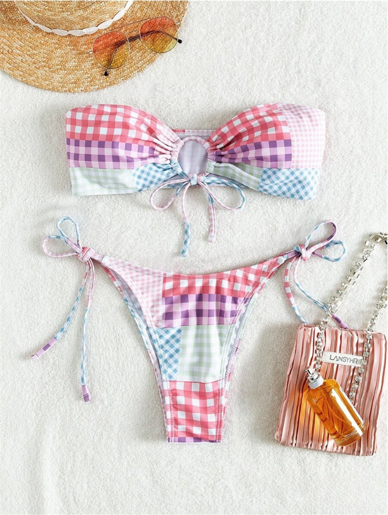 Damen Bikini-Set mit verspieltem Karomuster und verstellbaren Bindebändern Echo Archiv