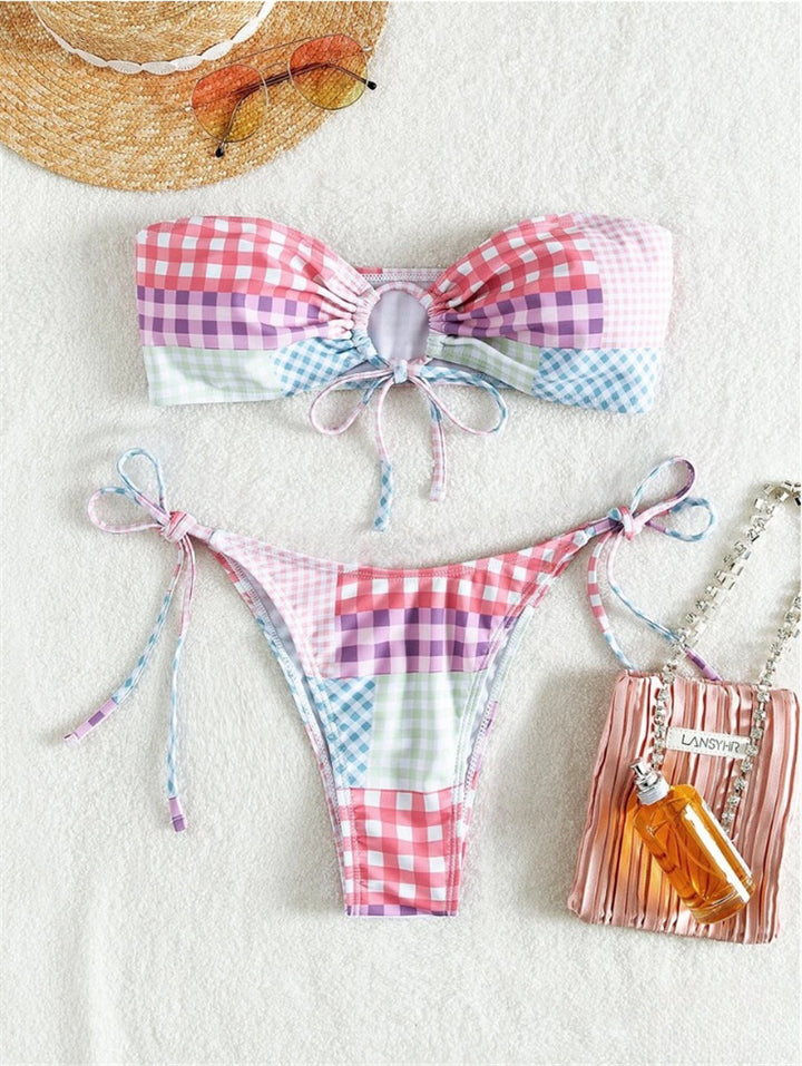 Damen Bikini-Set mit verspieltem Karomuster und verstellbaren Bindebändern Echo Archiv