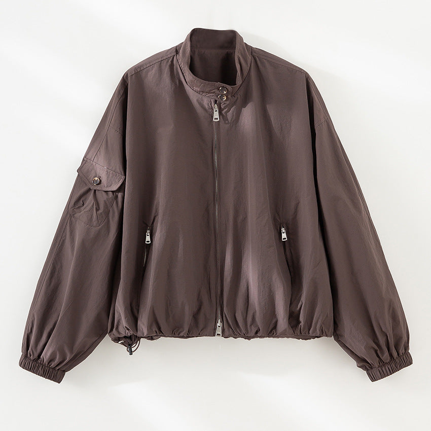 Damen Kurze technische Bomberjacke im Oversize‑Stil mit Ärmeltasche und Zwei‑Wege‑Reißverschluss Echoarchiv