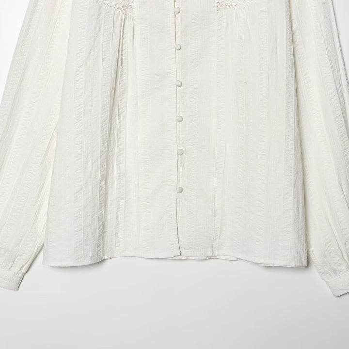 Damen Lockeres Vintage-Bluse mit Stehkragen, Spitzeinsätzen und Ballonärmeln Echo Archiv