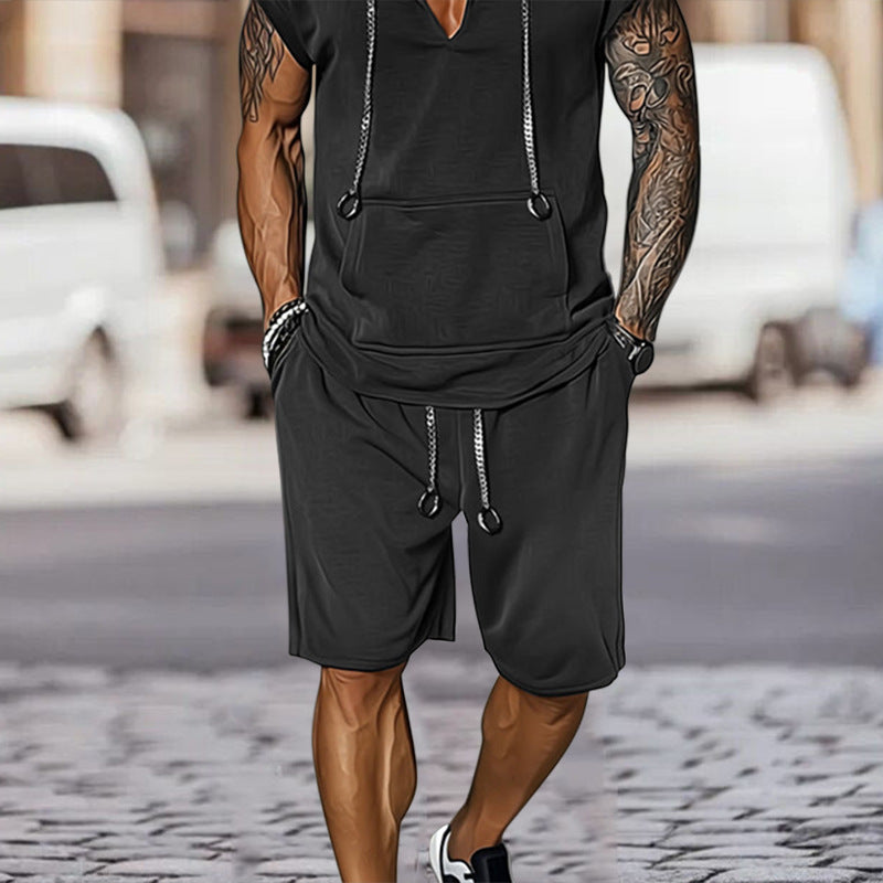 Herren lässiges Freizeit-Set mit stylischem Kapuzen-T-Shirt und Shorts Echoarchiv
