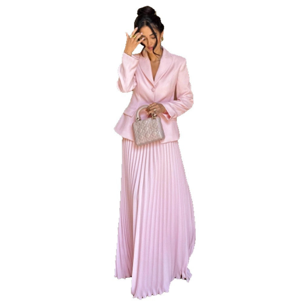 Damen Tailliertes Blazer‑und Midirock‑Set mit Plissee‑Rock & Bindegürtel Echoarchiv