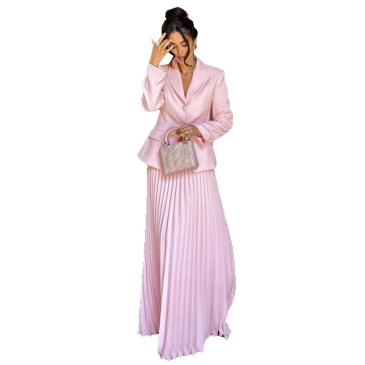 Damen Tailliertes Blazer‑und Midirock‑Set mit Plissee‑Rock & Bindegürtel Echoarchiv