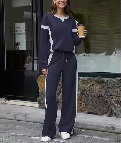 Damen sportives Lounge-Set mit weitem Sweatshirt, Palazzohose und seitlichen Kontraststreifen – Avérine