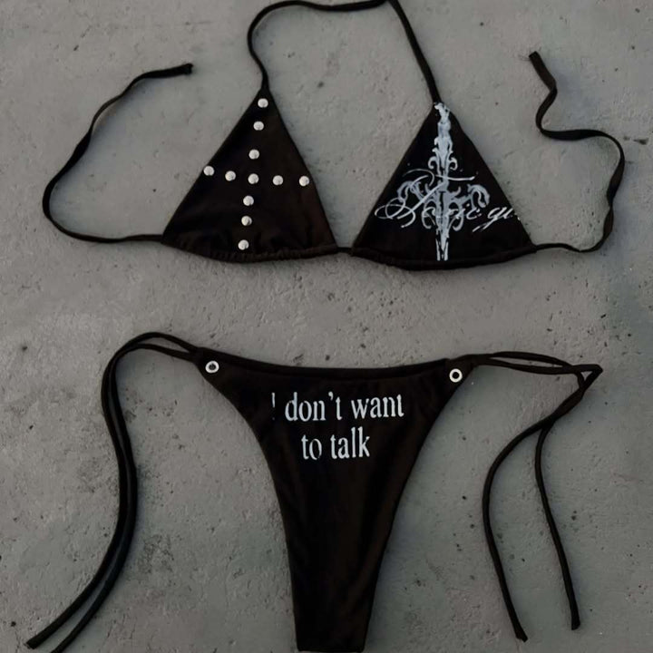 Damen Triangle-Bikini mit einzigartigem Schriftzug und Glitzerelementen Echo Archiv
