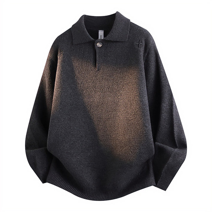Unisex Lässiger Oversize-Strickpullover mit Polokragen und Halber Knopfleiste Echoarchiv