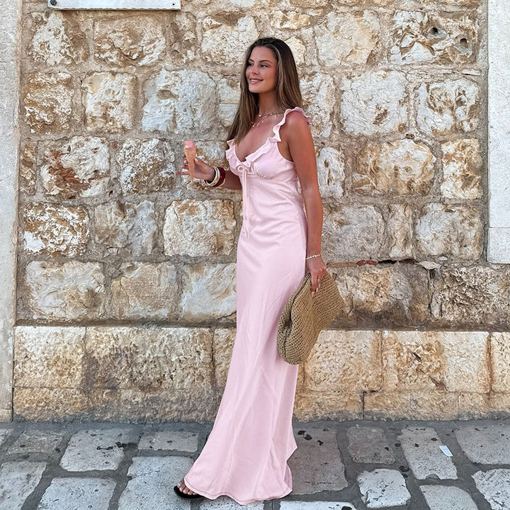Damen Maxikleid mit Rüschendetails und Kordelzug Echo Archiv