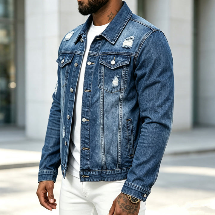 Herren Modische Jeansjacke mit Destroyed-Details Echoarchiv
