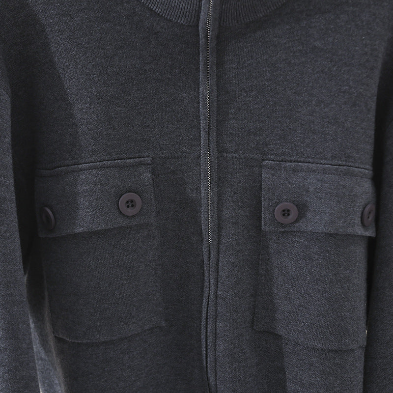 Damen Kurze strukturierte Strickjacke mit Stehkragen, Metallreißverschluss & Brusttaschen Echo Archiv