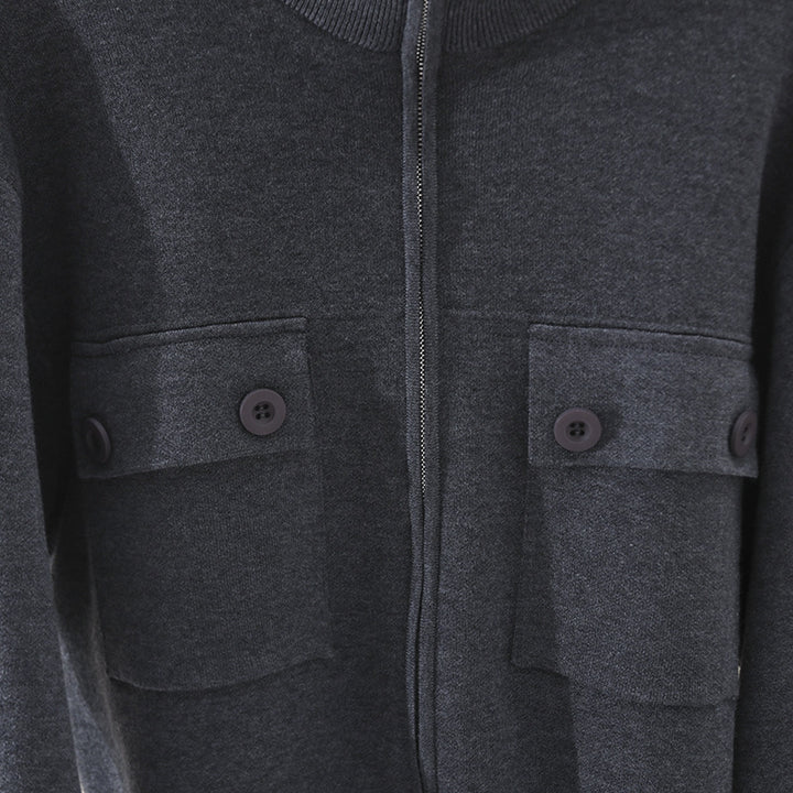 Damen Kurze strukturierte Strickjacke mit Stehkragen, Metallreißverschluss & Brusttaschen Echo Archiv