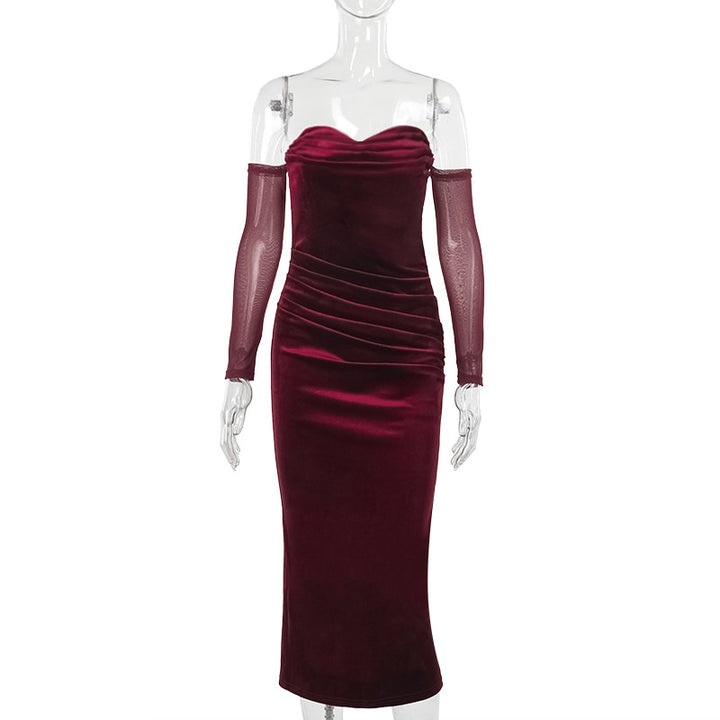Damen figurbetontes Midi-Kleid mit transparenten Ärmeln und Rüschendetails Echo Archiv