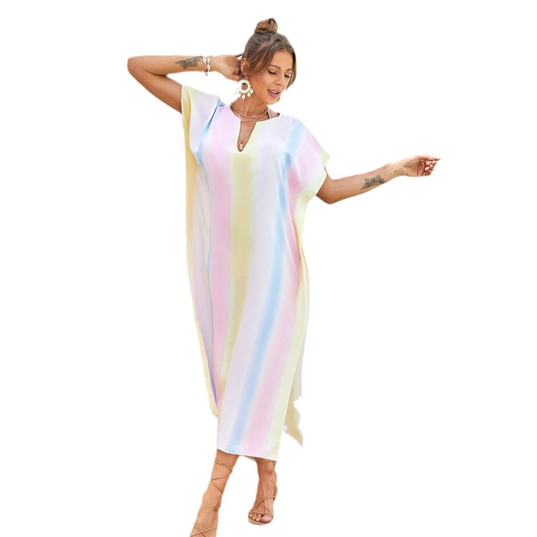Damen lässiges Strandkleid mit V-Ausschnitt und luftigen Ärmeln Echo Archiv