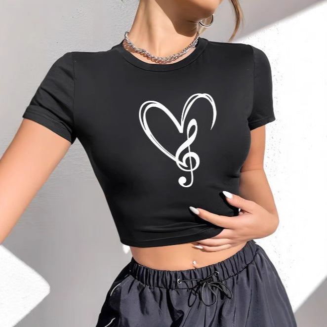 Damen Crop-T-Shirt mit kreativem Schriftzug und figurbetontem Schnitt Echo Archiv