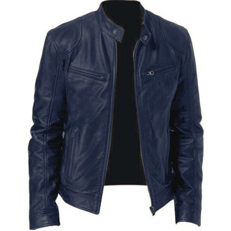 Herren nan schlanke Echtleder-Bikerjacke mit Stehkragen, zwei Brust-Reißverschlusstaschen und geradliniger Silhouette Echo Archiv