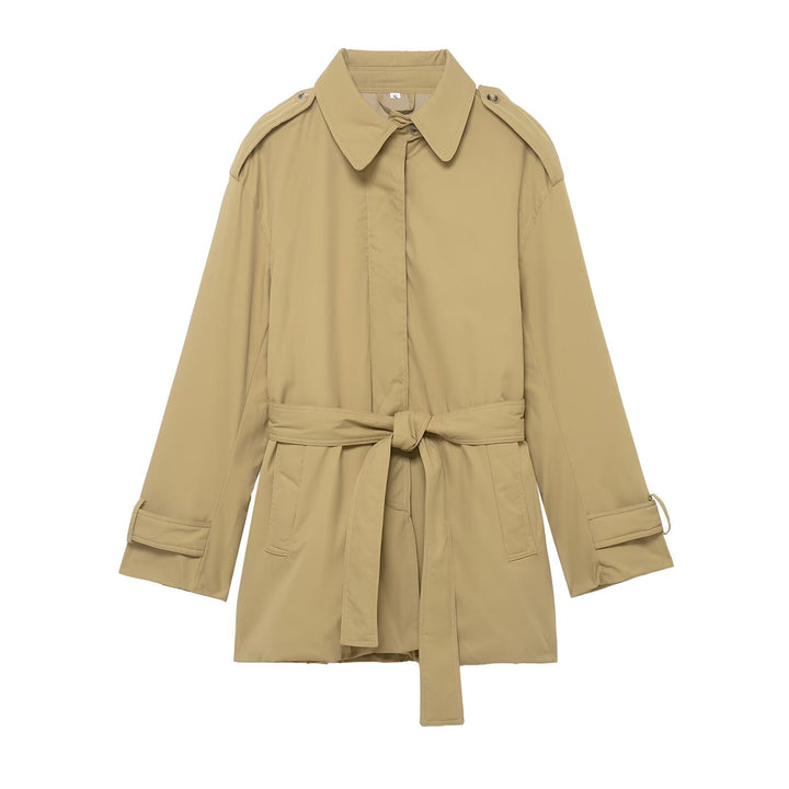 Damen Kurzer Trenchcoat mit Taillengürtel und Schulterklappen Echo Archiv