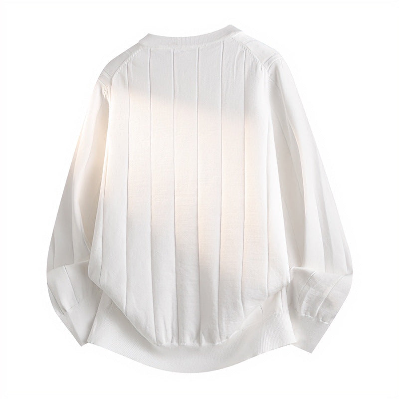 Unisex Oversized Strukturierter Henley-Strickpullover mit vertikaler Rippenstruktur und halber Knopfleiste Echoarchiv