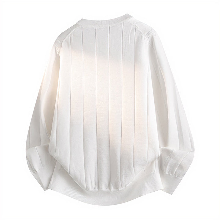 Unisex Oversized Strukturierter Henley-Strickpullover mit vertikaler Rippenstruktur und halber Knopfleiste Echoarchiv