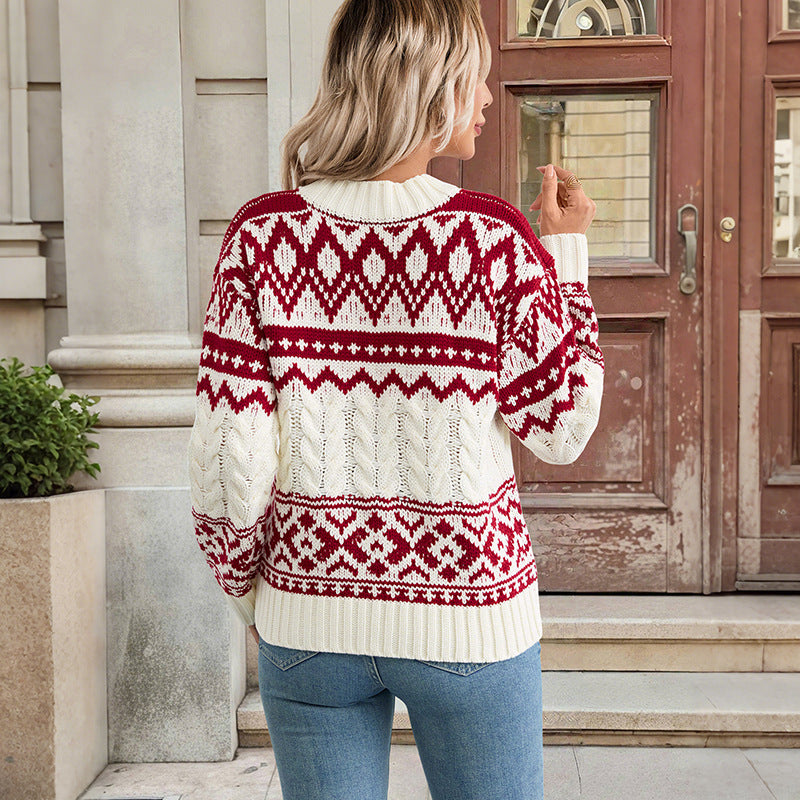 Damen Norweger-Strickpullover mit Zopfmuster und Fair-Isle-Jacquard Echoarchiv