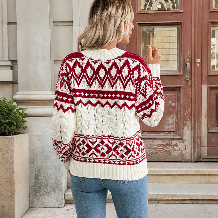 Damen Norweger-Strickpullover mit Zopfmuster und Fair-Isle-Jacquard Echoarchiv