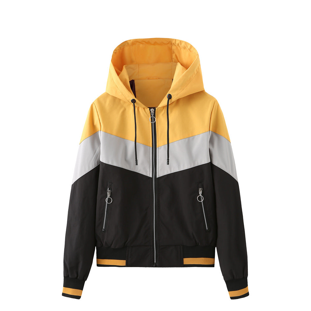 Damen nan leichte Windbreaker-Jacke mit Kapuze, Blockpaneel-Design, Reißverschlusstaschen und elastischem Saum Echo Archiv