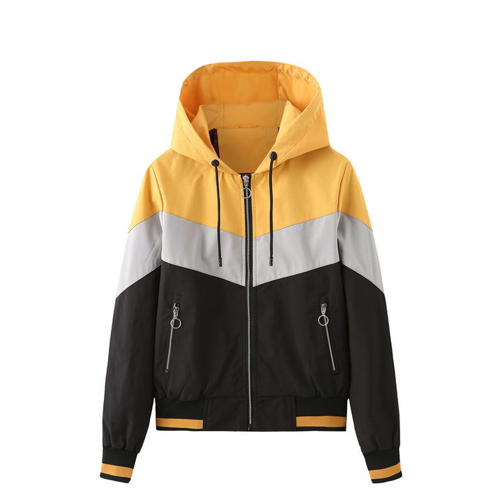 Damen nan leichte Windbreaker-Jacke mit Kapuze, Blockpaneel-Design, Reißverschlusstaschen und elastischem Saum Echo Archiv