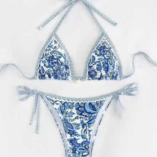 Damen Triangel-Bikini mit floralem Muster und verstellbaren Bindebändern Echo Archiv