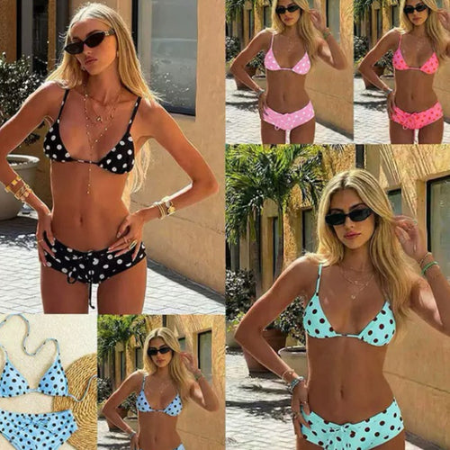 Damen Trendiger Punkte-Bikini mit verstellbarem Höschen Echo Archiv