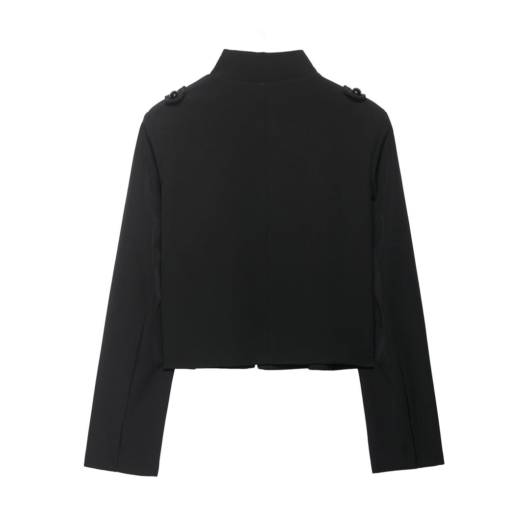 Damen Cropped Militärblazer mit Stehkragen und dekorativen Froschverschlüssen Echo Archiv