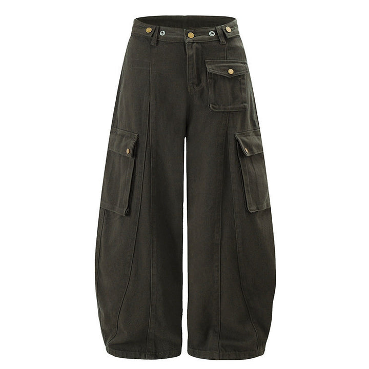 Damen Weite Cargo-Palazzo-Hose mit hohem Bund, Ballon-Saum und mehreren Klappentaschen Echoarchiv