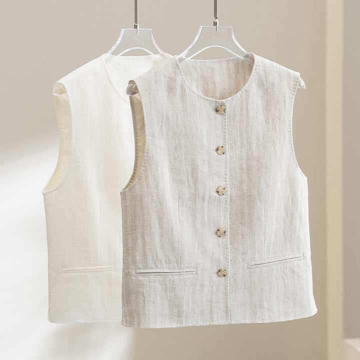 Damen Weite Leinenhose mit hoher Taille, Bundfalten und legerer Palazzosilhouette Echoarchiv