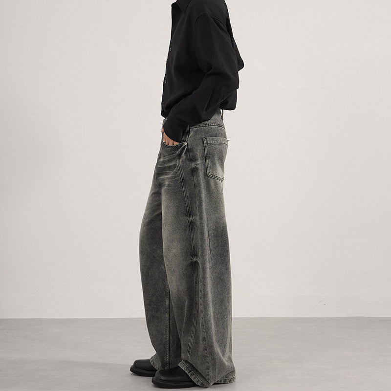 Herren Ultraweite vintagegewaschene Denim-Palazzohose mit tiefem Schritt und geradem Saum Echo Archiv