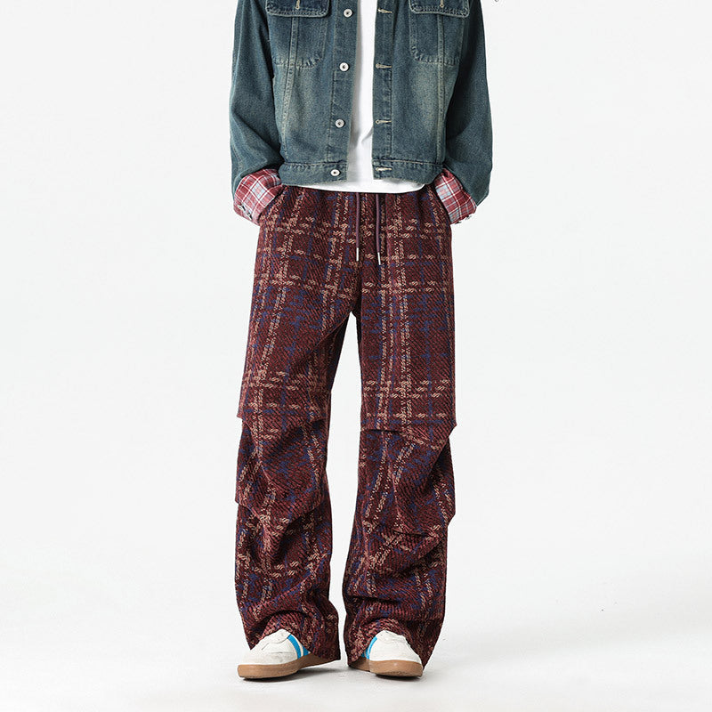 Herren Karierte Relaxed-Fit Hose mit verstellbarem Bund Echoarchiv