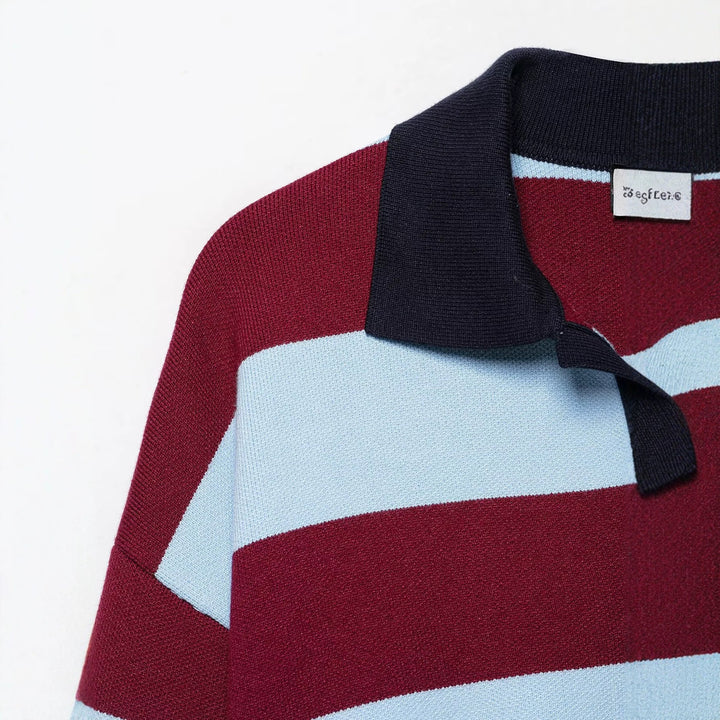 Damen Gestreifter Rugby-Pullover mit Polokragen und V-Ausschnitt Echo Archiv