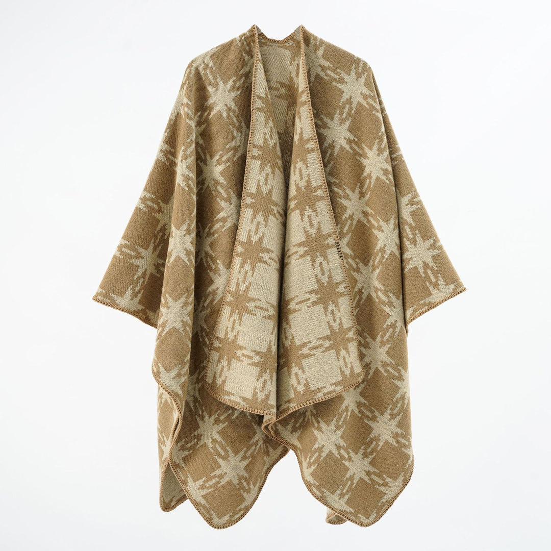 Damen Oversize-Jacquard-Cape mit Sternmotiv und kontrastierter Kettelkante Echo Archiv