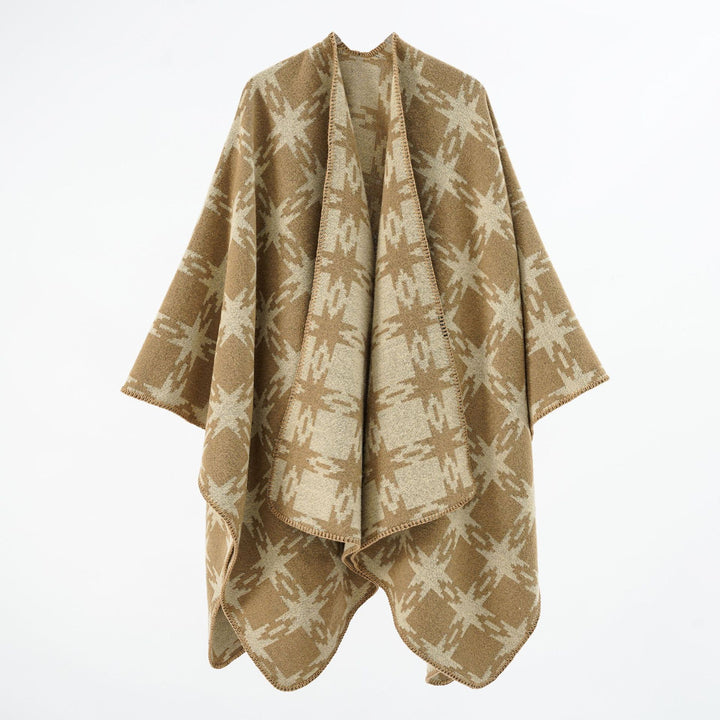 Damen Oversize-Jacquard-Cape mit Sternmotiv und kontrastierter Kettelkante Echo Archiv
