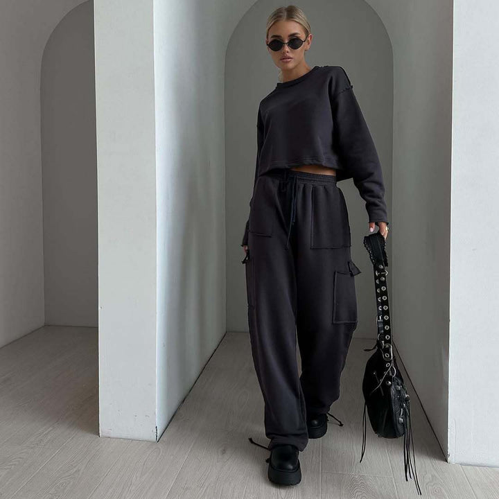 Damen kurzes Sweatshirt mit Kordelzug und Oversize-Ärmeln – Avérine