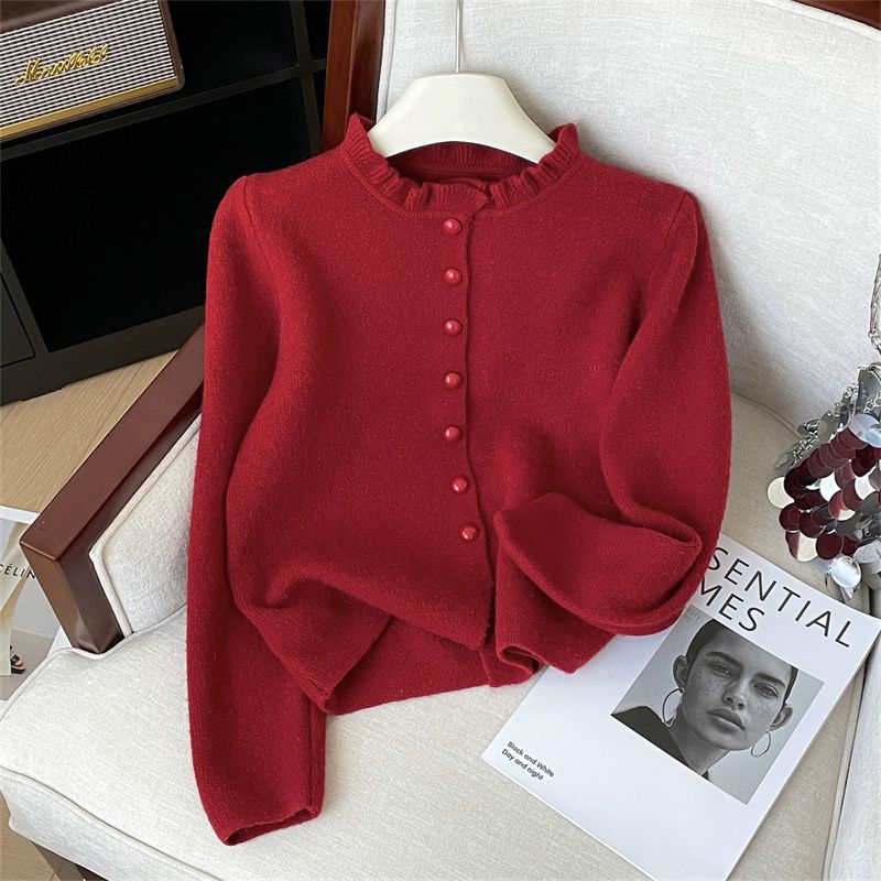Damen Elegante Strickjacke mit Rüschendetail Echo Archiv