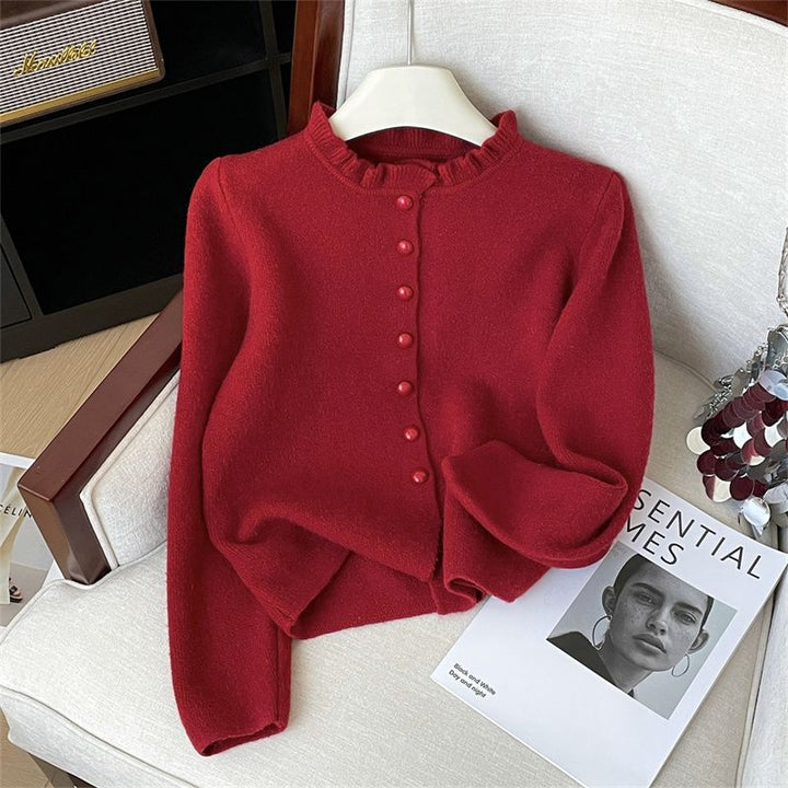 Damen Elegante Strickjacke mit Rüschendetail Echo Archiv