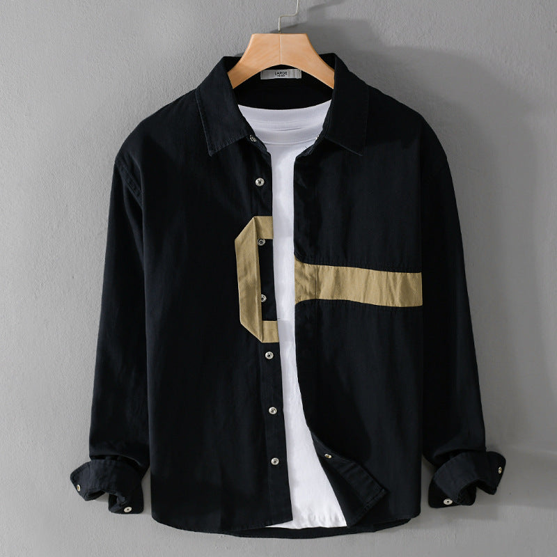 Herren Lässiges Overshirt-Hemd mit geometrischem Kontraststreifen und Druckknopf-Leiste Echoarchiv