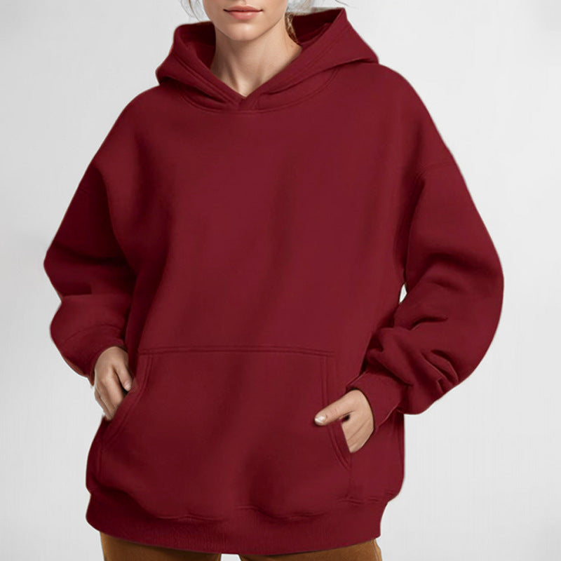 Damen Lockere Kapuzenpullover aus weichem Fleece mit Kängurutasche Echoarchiv
