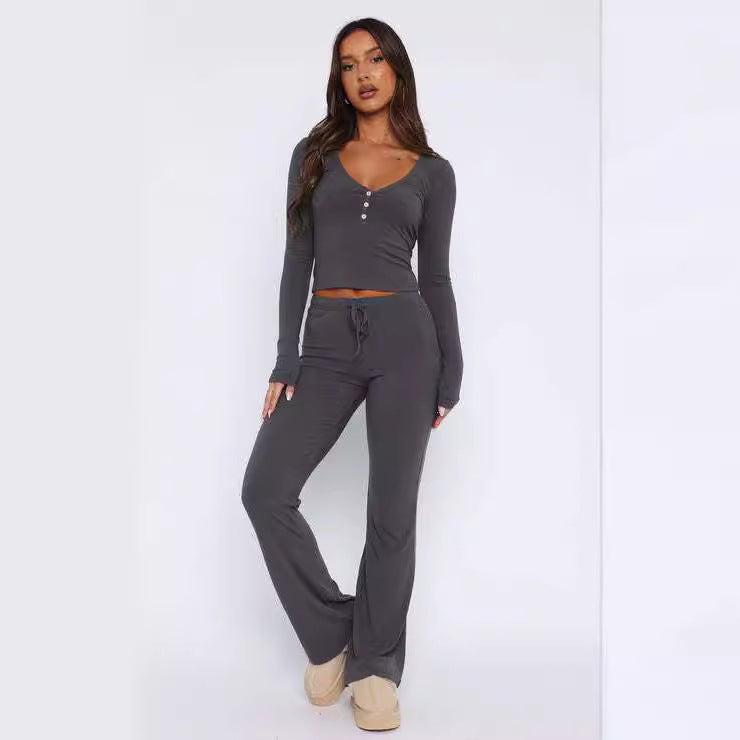 Damen Lässiges Lounge-Set mit feinem Material und knöpfbarem Oberteil Echo Archiv