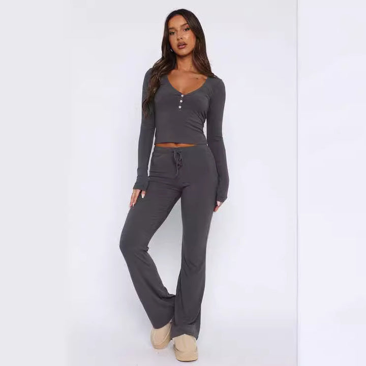 Damen Lässiges Lounge-Set mit feinem Material und knöpfbarem Oberteil Echo Archiv