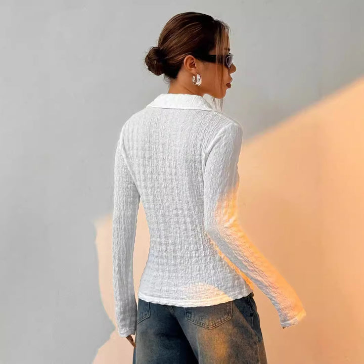 Damen nan Hemdbluse mit Kräuselstruktur, Hemdkragen und taillierter Passform Echo Archiv