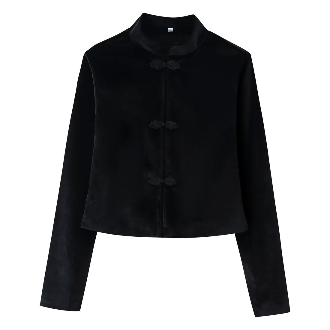 Damen Kurze Jacke im Mandarin‑Stil mit Stehkragen und dekorativen Froschverschlüssen Echoarchiv